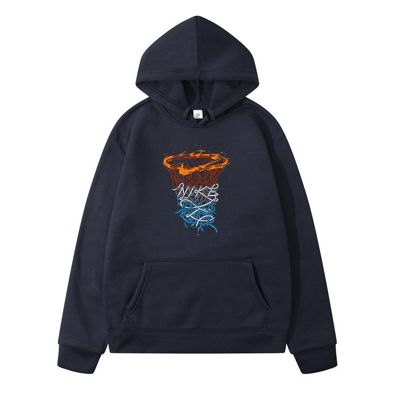 A fashionable men s sportswear style hooded sweatshirt with a new basketball hoop print and eco-friendly comfortable material S