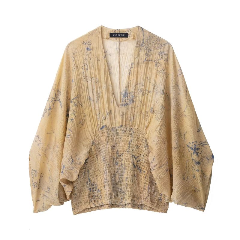 

Осенние новинки женской одежды Zr европейский и американский стиль мода серия национальный стиль с принтом топ с V-образным вырезом 8286005 005 Image color L