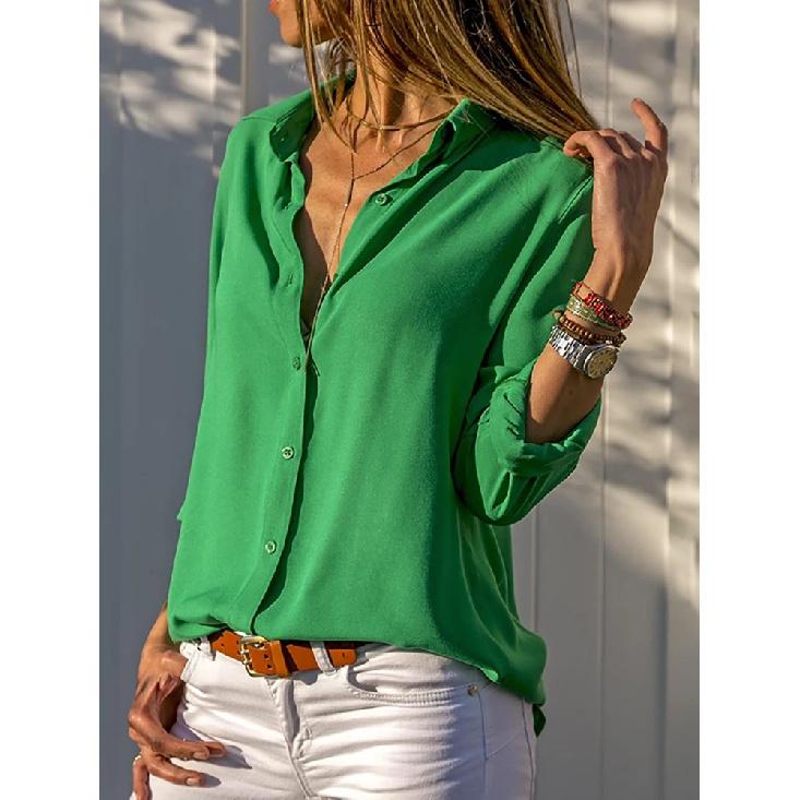 Damen Elegante Einfarbige Chiffonbluse Frühling Sommer Lässig Langarm V-Ausschnitt Locker geschnittenes Hemd Büro Dame Tuniken Übergroße Oberteile 2026