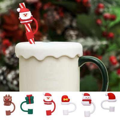1 set di coperchi per cannucce con forme di cartoni animati di Natale carini, punte per cannucce in silicone, riutilizzabili e durevoli, per feste in casa