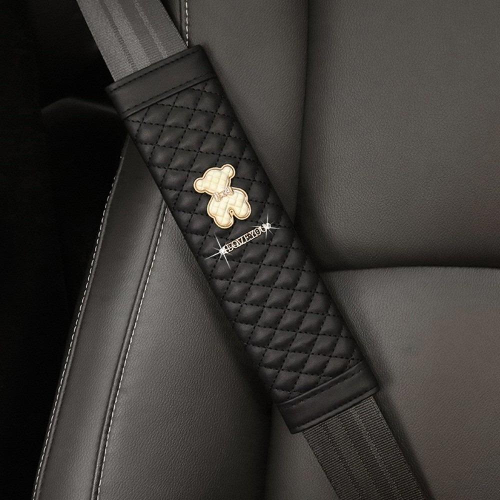 1/2pcs PU Leather Car Shoulder Protector Cute Bear Car Interior Shoulder Protector  Universal 1pcs white