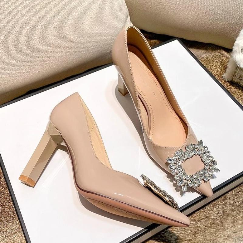 New Elegant Women High Heel Shoes Luxury Rhinestone Woman Causal Pointed-toe Uniform Shoes Ladies Fashion Bride's Wedding Shoes