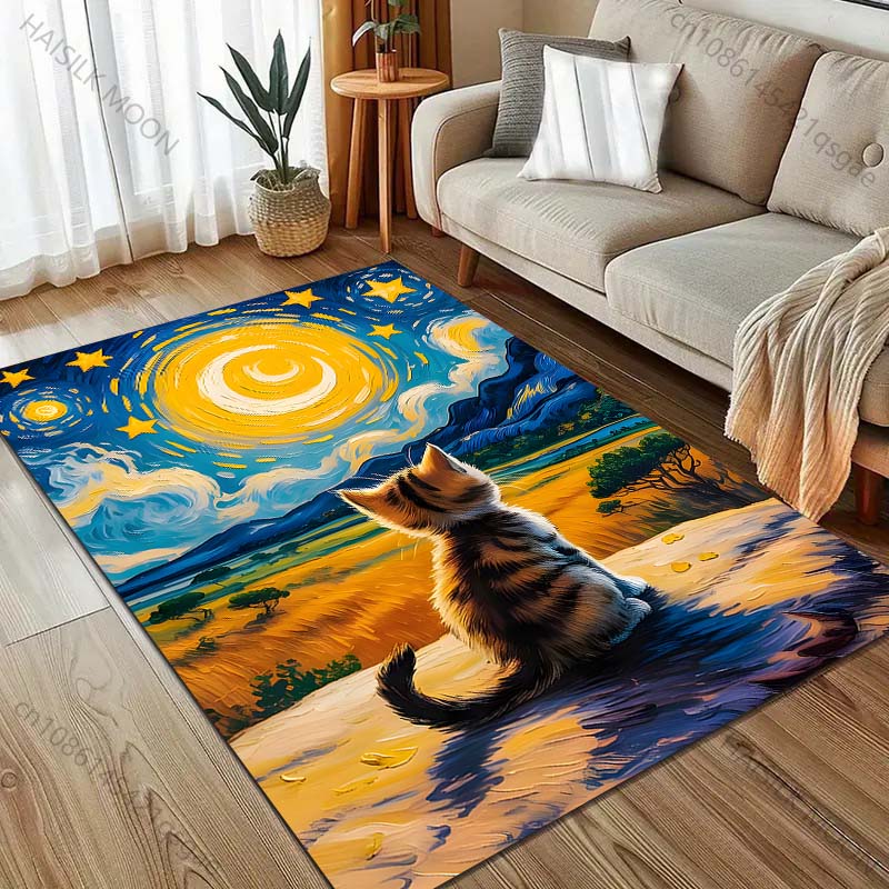 1PC Kitten Gazing At Sky Carpet for Living Room Bedroom Sofa Home Decor Rus Non-slip Floor Mat Luxury Gift