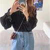 Camicia in Chiffon con Maniche Svasate Plissettate Blusa Donna Girocollo Tinta Unita Ampia Versatile Camicia a Maniche Lunghe Top