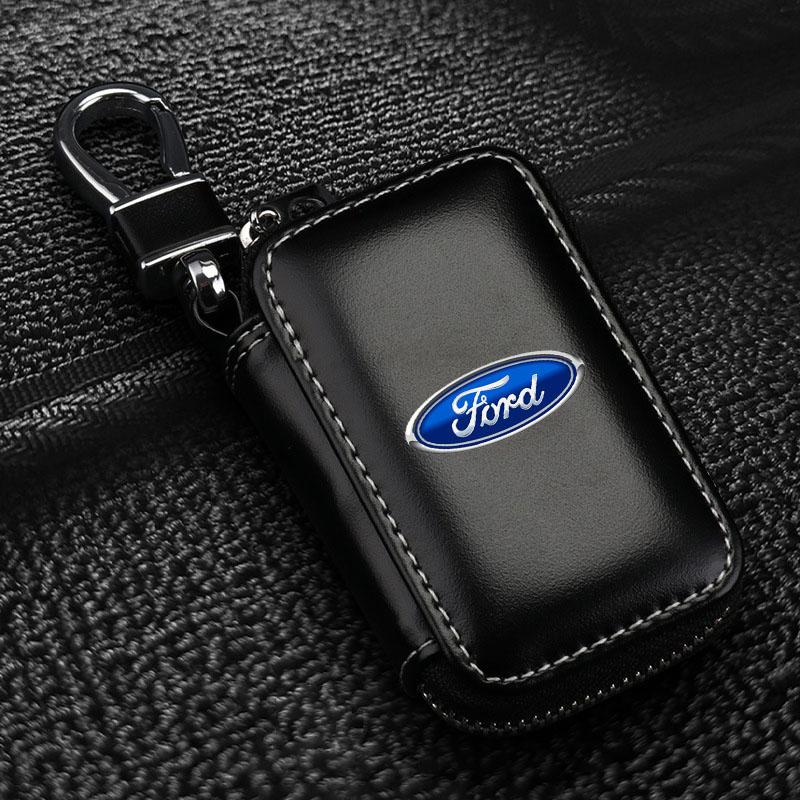 

Leather Emblem Car Key Case Keychain Zipper Key Case Bag Car Accessories For Ford Mustang Explorer Focus Shelby GT350 Kuga Fusion F-150 500 ford