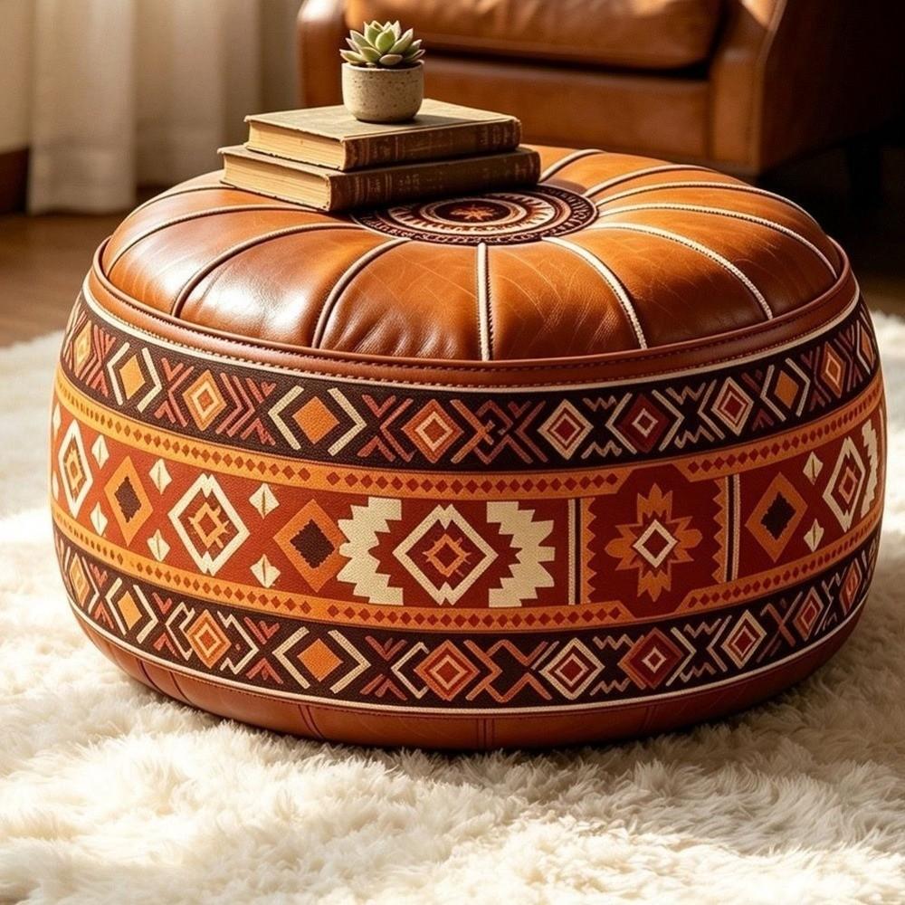 PU Leather Round Sofa Stool Cover Space-Saving Tatami Sitting Mat Storage Leg Bench Apartment