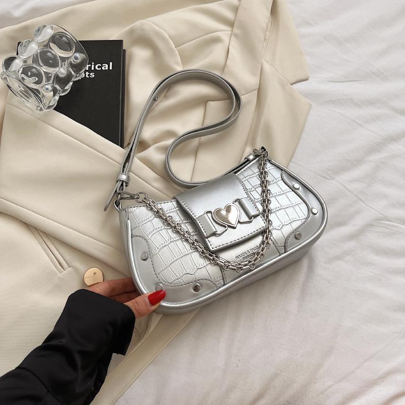 

Niche chain underarm bag women s bag 2 new stone pattern small square bag high-end single shoulder baguette bag серебряный