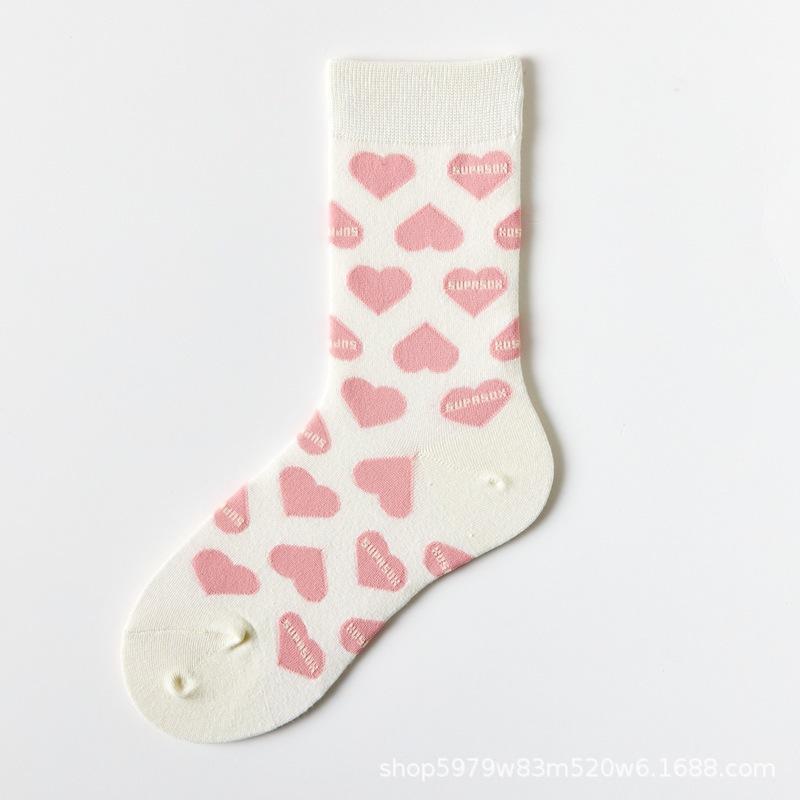 

Носки до середины икры с надписью в форме сердца для женщин, весна и осень, в стиле колледжа, милые и модные спортивные носки для девушек 1 pair
