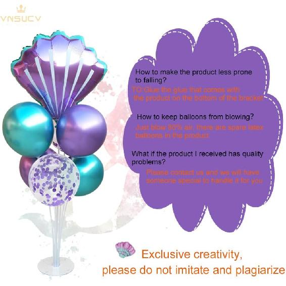 Mermaid Table Centerpiece Balloons Stand Kit 2 Sets with 2 Sea Shells Foil Balloons 14 Purple Blue Latex Balloons for Birthday Beach Mermaid Theme