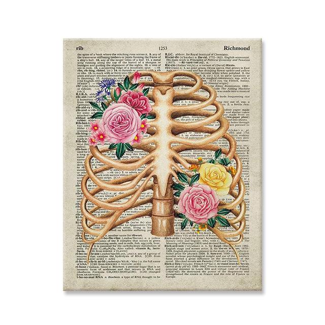 Ανθρώπινα Όργανα Τέχνη με Λουλούδια Ζωγραφική σε Καμβά Vintage Ιατρική Ανατομία Εικόνες στον Τοίχο Αφίσες Cuadros Κλινική Νοσοκομείου Διακόσμηση Τοίχου