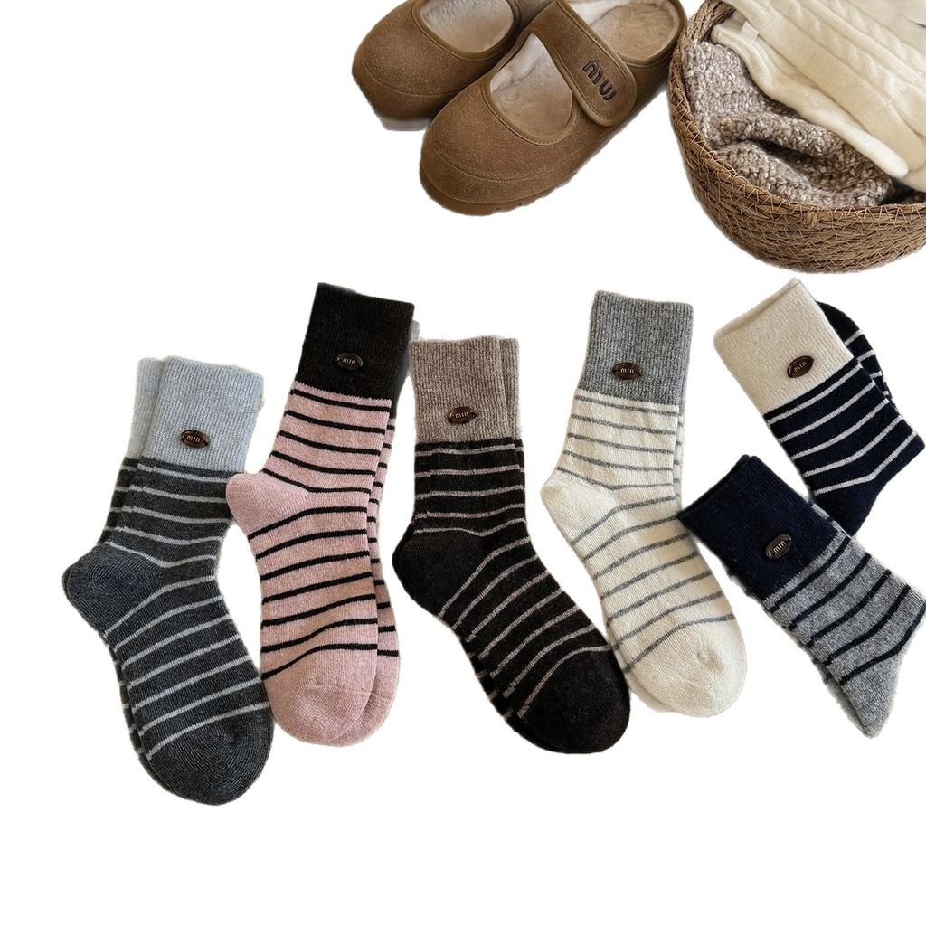 Socks Winter Thickened Boneless Stripe Splicing Tie Warm Stockings, Stockings, Button-Pile Socks