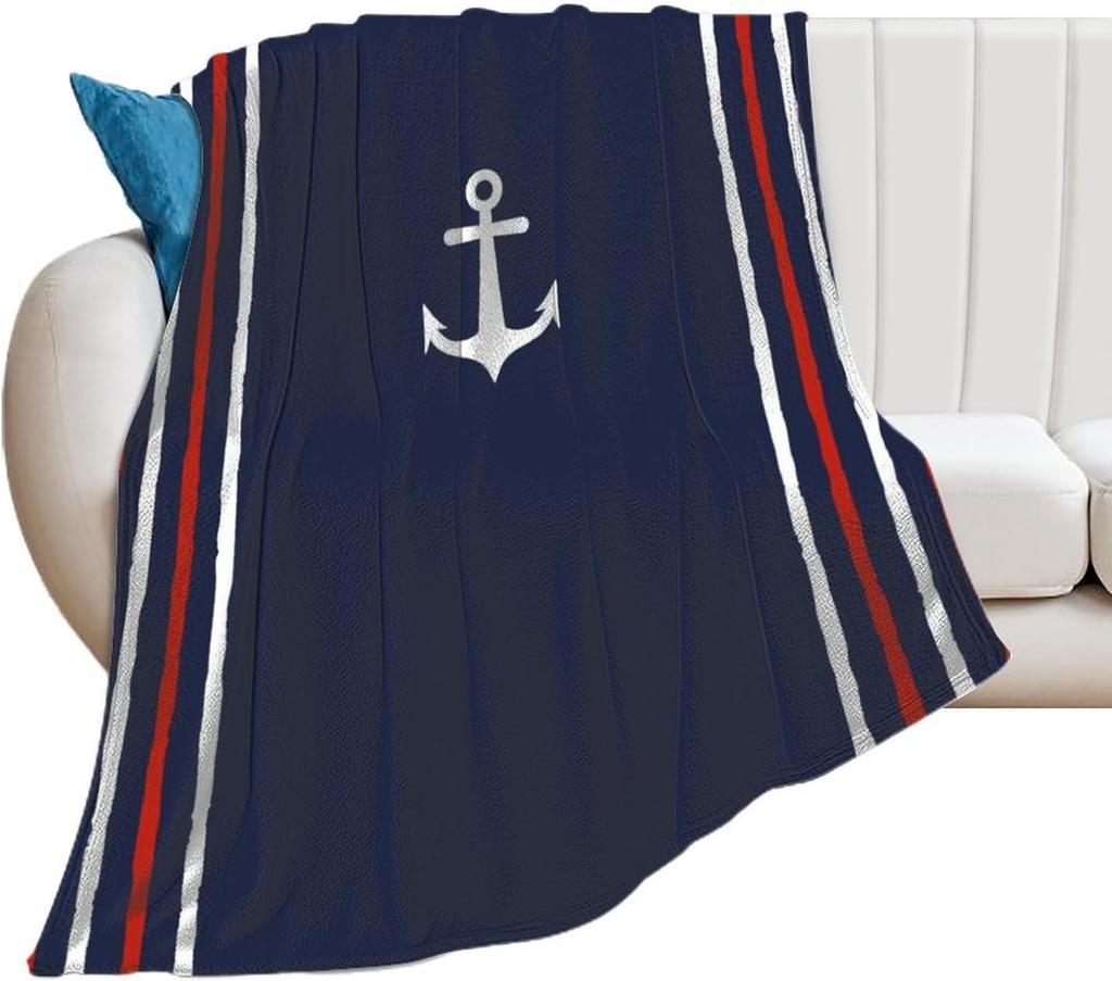 Nautical Anchor Blanket Gift for Boaters Sailors Birthday Christmas Sea Ocean Theme Throw Blanket for Couch Bed Sofa Chair Dorm