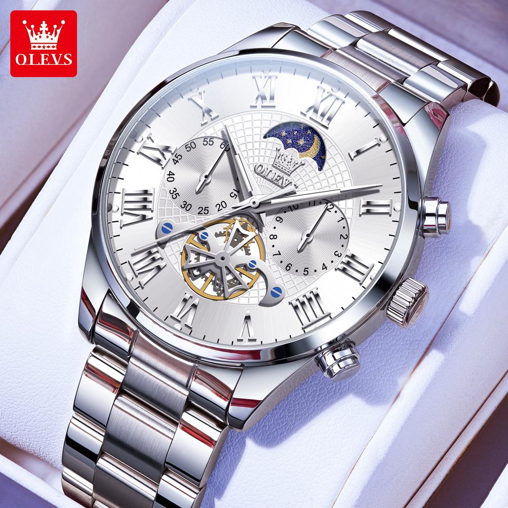 OLEVS Men's Watches Multifunctional Chronograph Flywheel Dial Original Wristwatch Moon Phase Waterproof Watches