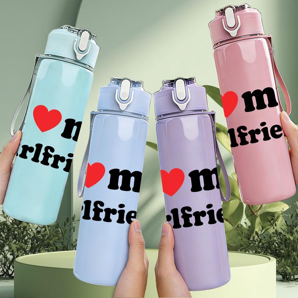 1PC I Love My Girlfriend Text 750ml Color Plastic Sports Water Bottle Leakproof Flip Straw Lid Suitable for Sports Office Home Use
