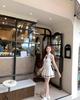 2025 Summer French Navy Puff Sleeve Knit Lace-up Dress for Women