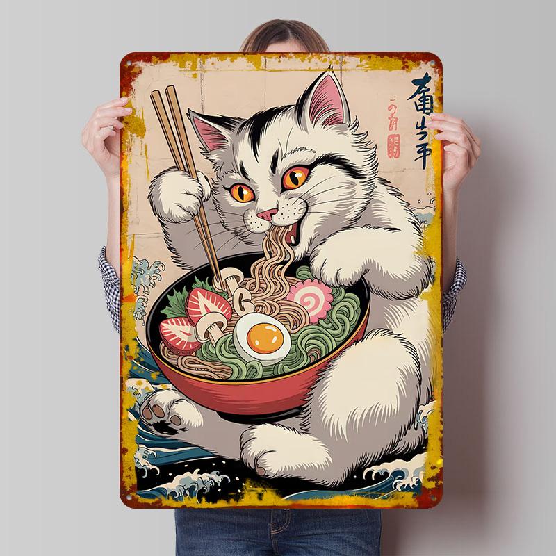 

Cat Eating Ramen Bowl Poster Customized Wall Art Vintage Metal Signs Retro Tin Plaque for Man Cave Living Room Decoration Decor 7.9x11.8In(20x30cm)