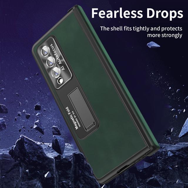 Anti -Dust Matte Leather Kickstand Coque Case For Samsung Galaxy Z Fold 4 5g Fold4 Fold 3 Fold3 Zfold4 Front Glass Film Cases