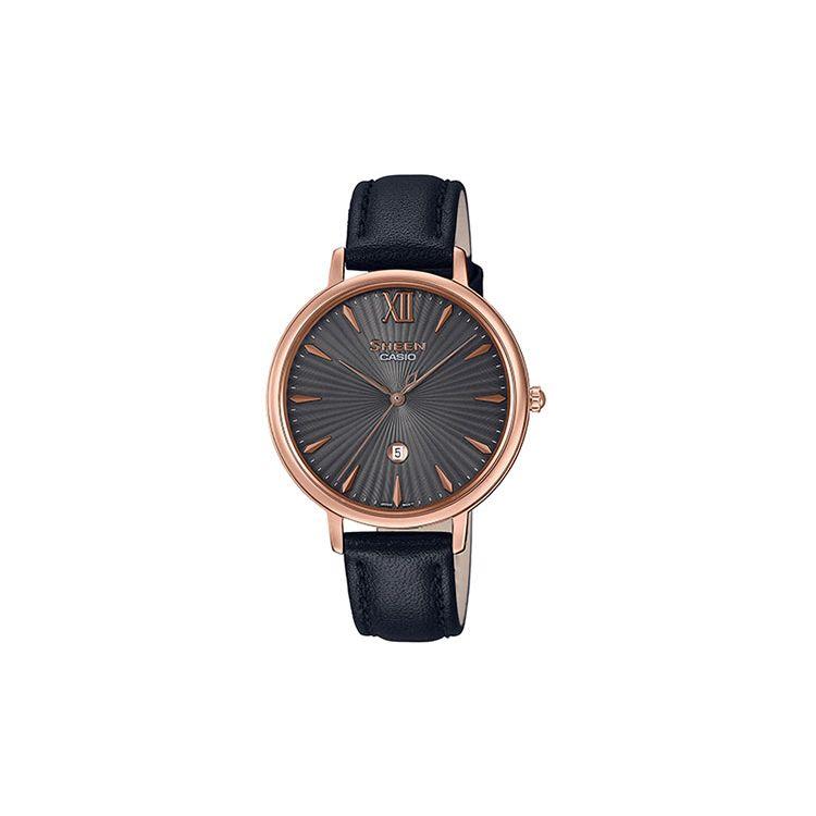 

Casio Sheen Series Retro Elegant Three-Hand Design Date Display Quartz Movement Leather Strap Watch Women watches Black SHE-4534PGL-1AUPR Black Dial