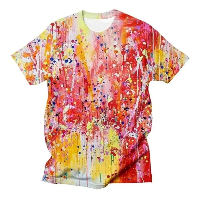 3D Printed Splash-Ink Graffiti T-Shirts Colorful Pattern T-Shirts Summer Harajuku Casual Personality Round Neck Men's T-shirts