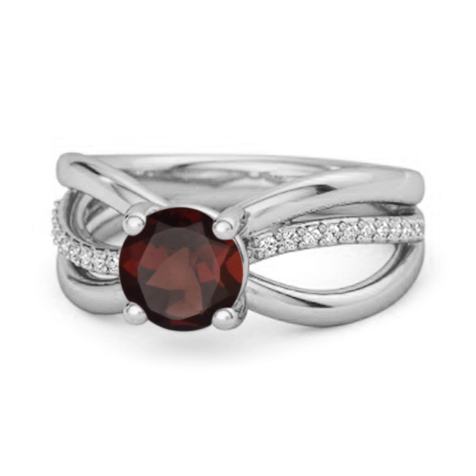 Garnet Infinity pave Split Band Ring - 925 Sterling Silver 8.5 белый