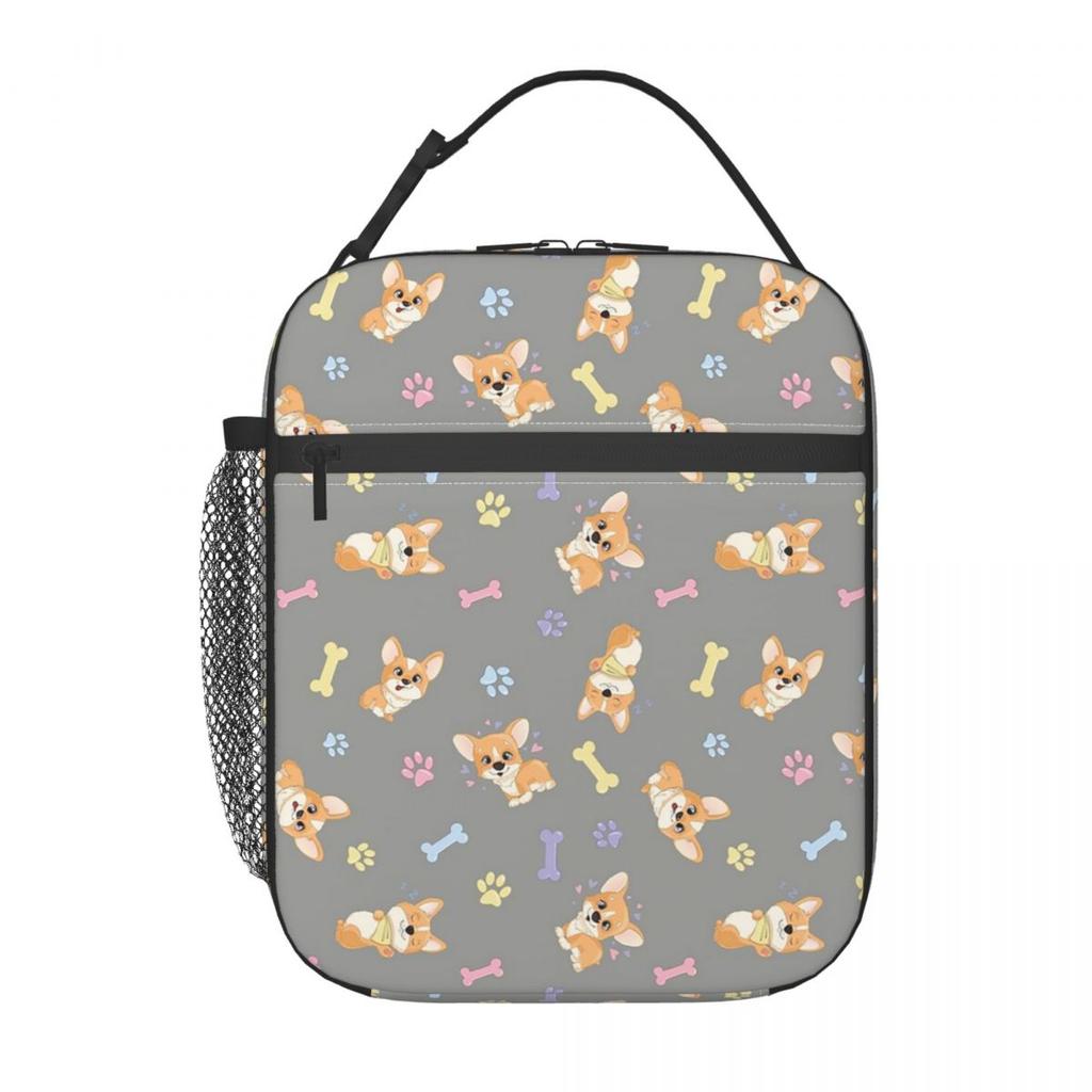 Cute Corgis And Footprint Pattern Insulated Lunch Bag for Women Children Leakproof Food Boxes Thermal Lunch Box Tote
