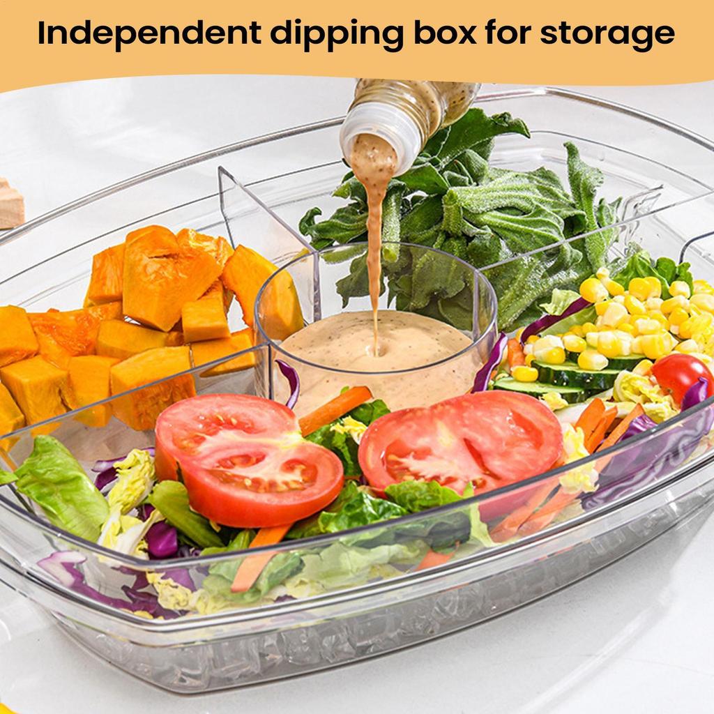 Chilled Serving Tray With Lid 4 Compartments Ice Cooling Platter Divided Fruit Tray For Party Snacks Seafood Salad Desserts