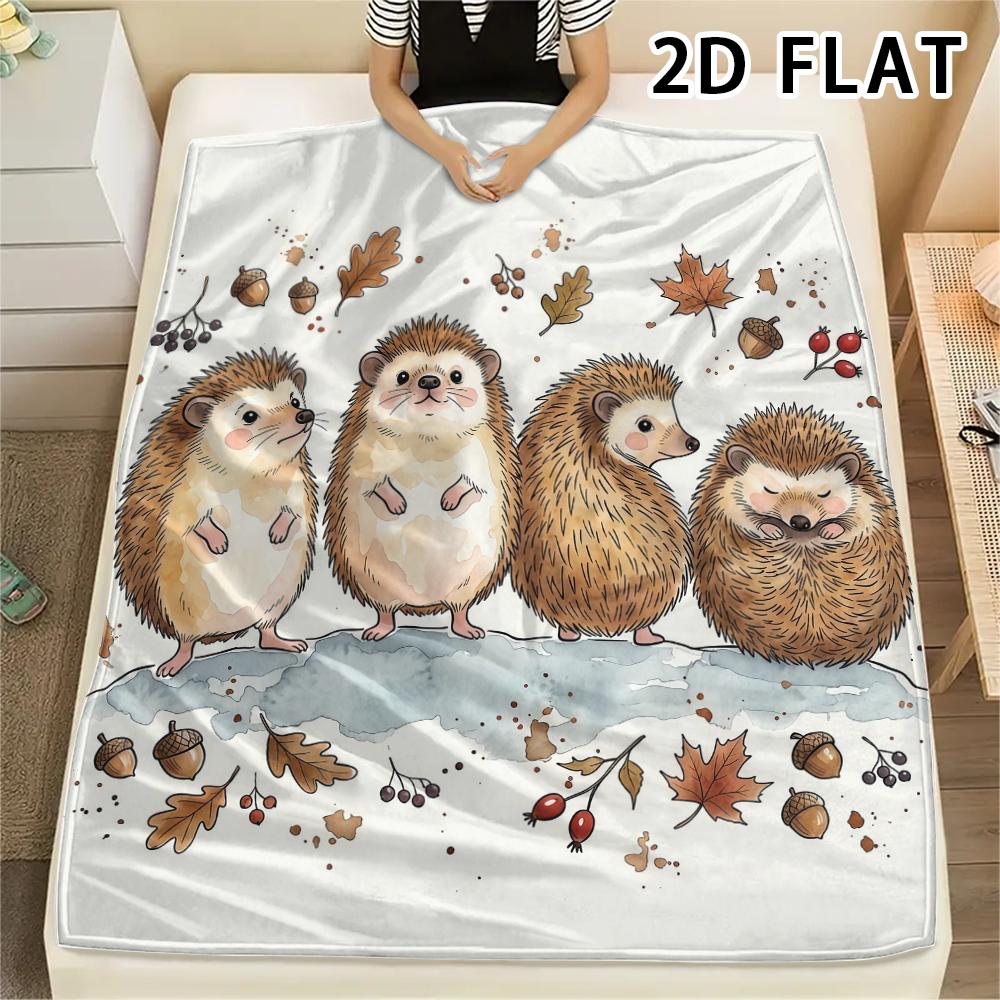 1Pc Watercolor Hedgehog Print Flannel Blanket,High quality Comfortable for All Seasons,Home Decor,Warmth and Comfort,Perfect for Christmas Gifts