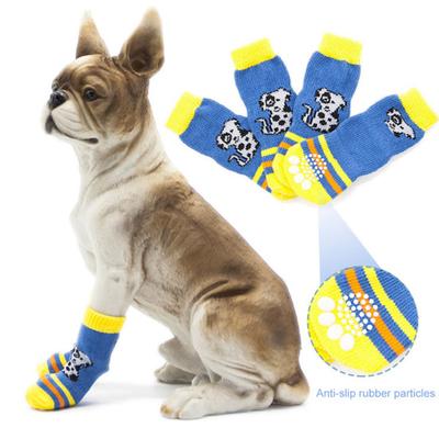 4Pcs Pet Stocking Puppy Print Anti-skid Breathable Elastic Pet Dogs Three Sections Long Socks for All Seasons