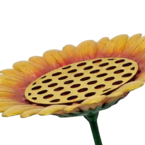 Sunflower Bird Feeder Bath for Outdoor Metal Flower Bee Watering Station with Stake Decorative Butterfly Pollinator Feeder Tray for Yard Lawn Patio