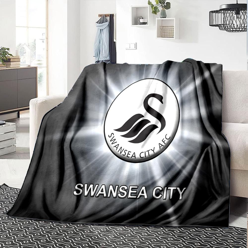 Swansea City Crest Flannel Blanket, Soft Polyester, Modern Design, All-Season for Camping, Travel, Gifts for holidays or birthdays