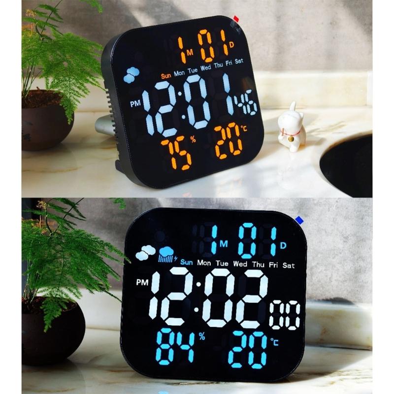 Alarm Clocks for Bedroom LED Digital Weather Clocks Desk Alarm Clock with Auto Dimming Day of Week Indoor Temperature