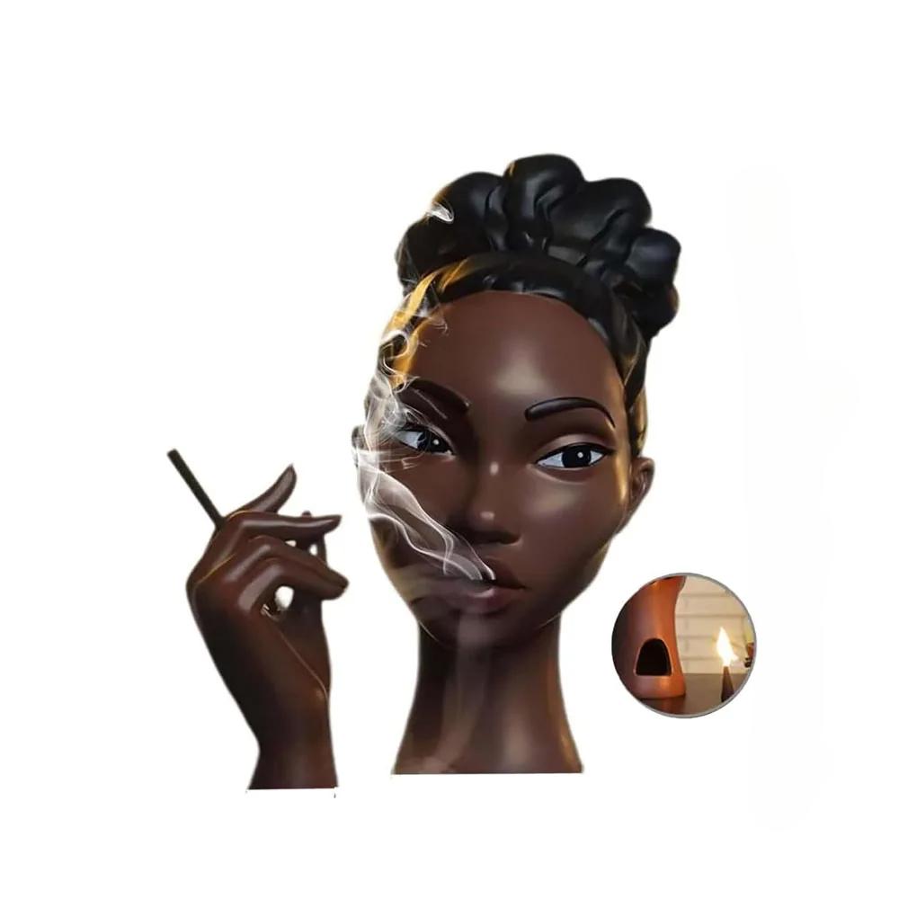 Headscents Head Incense Burner - Black Woman Resin Censer, Incense Stick Holder for Living Room  Headscents