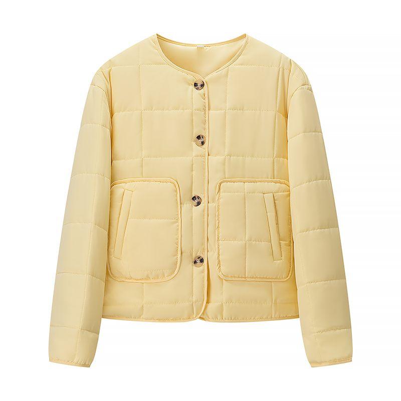 Kaslead New Women Clothes Western Style Fashion Simple and Versatile Quilted Cotton Plaid Cotton Coat Outerwear