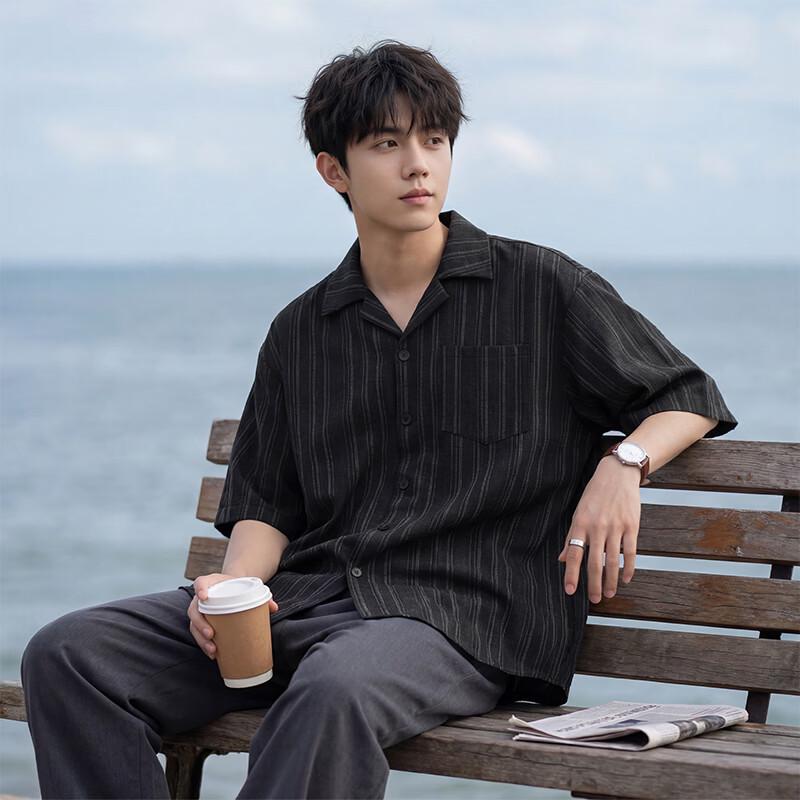 Men s Vintage Cuban Collar Short Sleeve Shirt XL