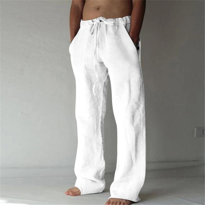 

Plus Size Men s Loose Fit Cotton and Linen Trousers, Men s Casual Solid Color Pants for Spring Summer Fitness Yoga S белый