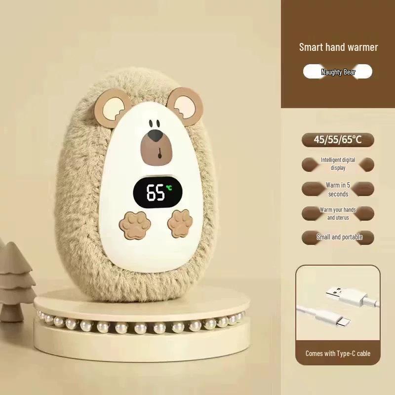 USB-wiederaufladbarer Cartoon-Handwärmer - Niedliches Plüschtier, Digitalanzeige, Tragbares Mini-Wintergeschenk für Babys & Mädchen