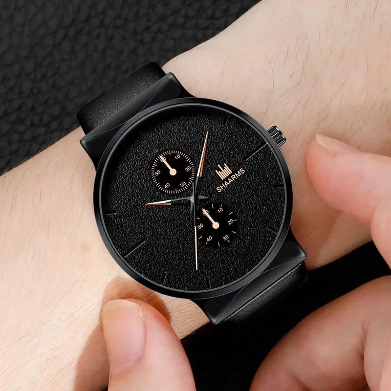 Top Luxury Men's Watches Dial Man Sports Watches Simple Black Leather Electronic Male Wrist Timepiece Gifts Fashion And Casual