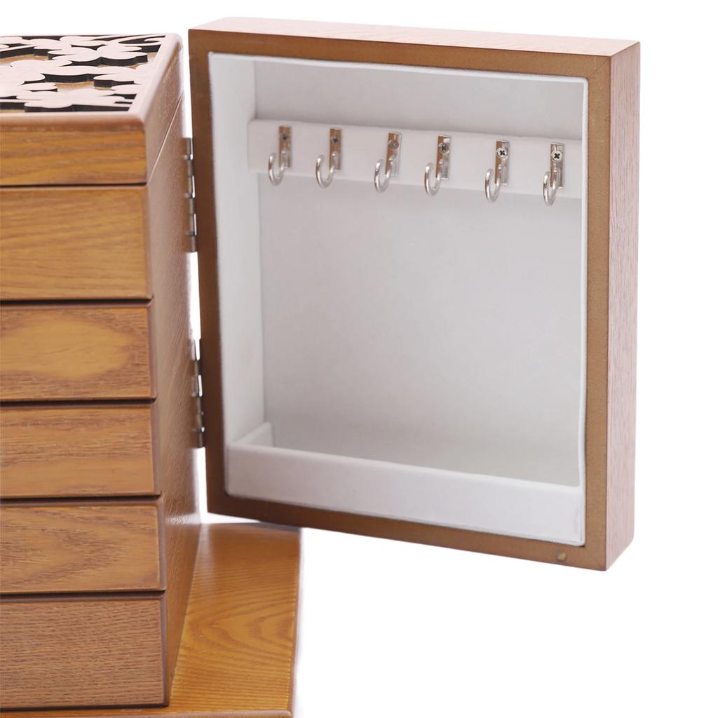 5-patrový velký vintage zásuvkový box na šperky, stolní zrcátko na make-up, vícepatrový dřevěný šperkovnice, dárek pro ženy