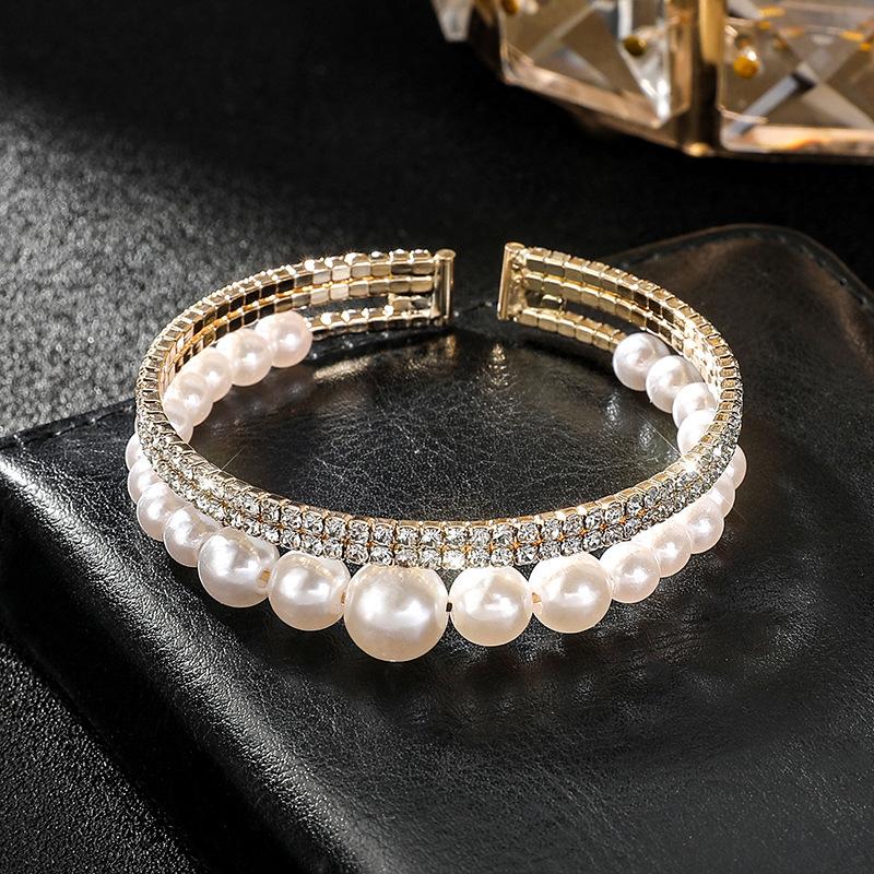 Multi-layer Diamond Pearl Bracelet Wedding Elastic Full Diamond Pearl Bracelet Women