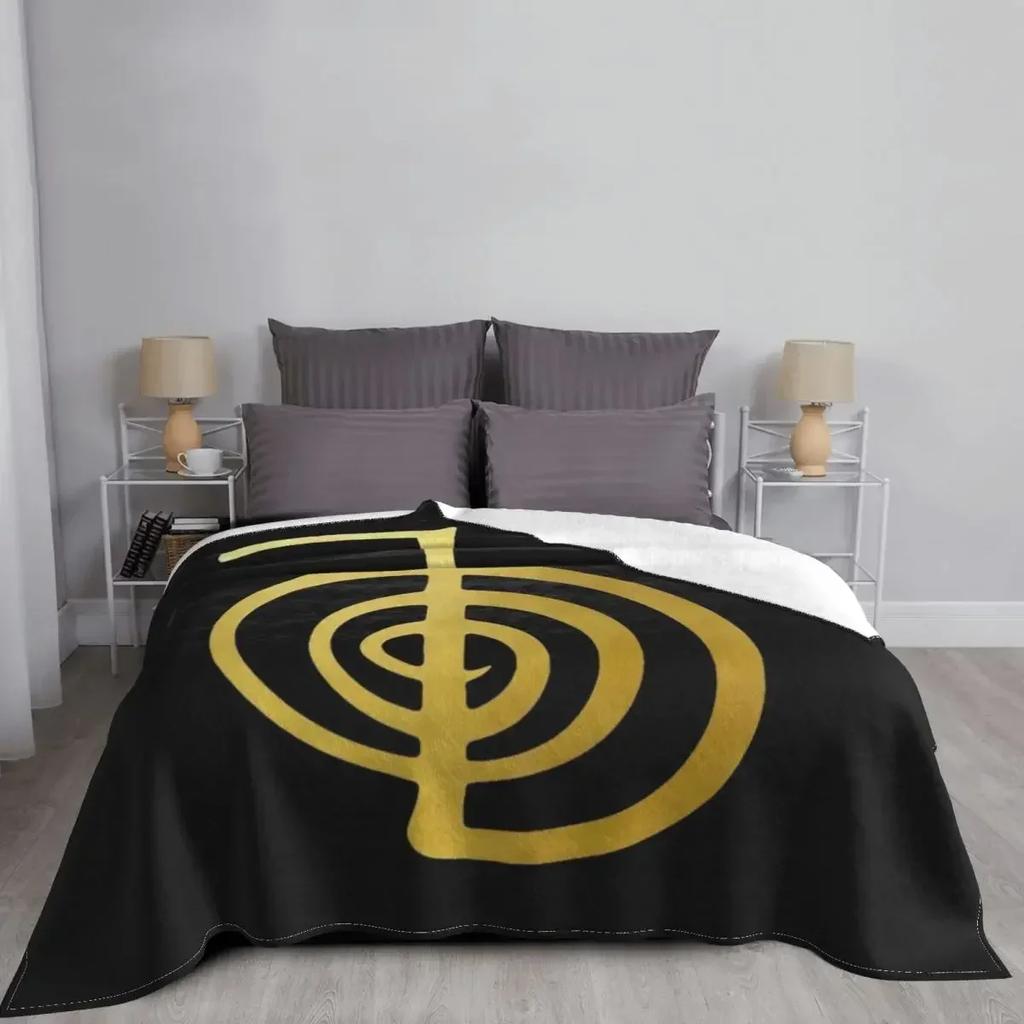 Reiki guarigione CHO KU REI Il Simbolo del Potere elemento spirituale dorato Coperta da Lancio Termica per Letto Designer Retrò Coperte