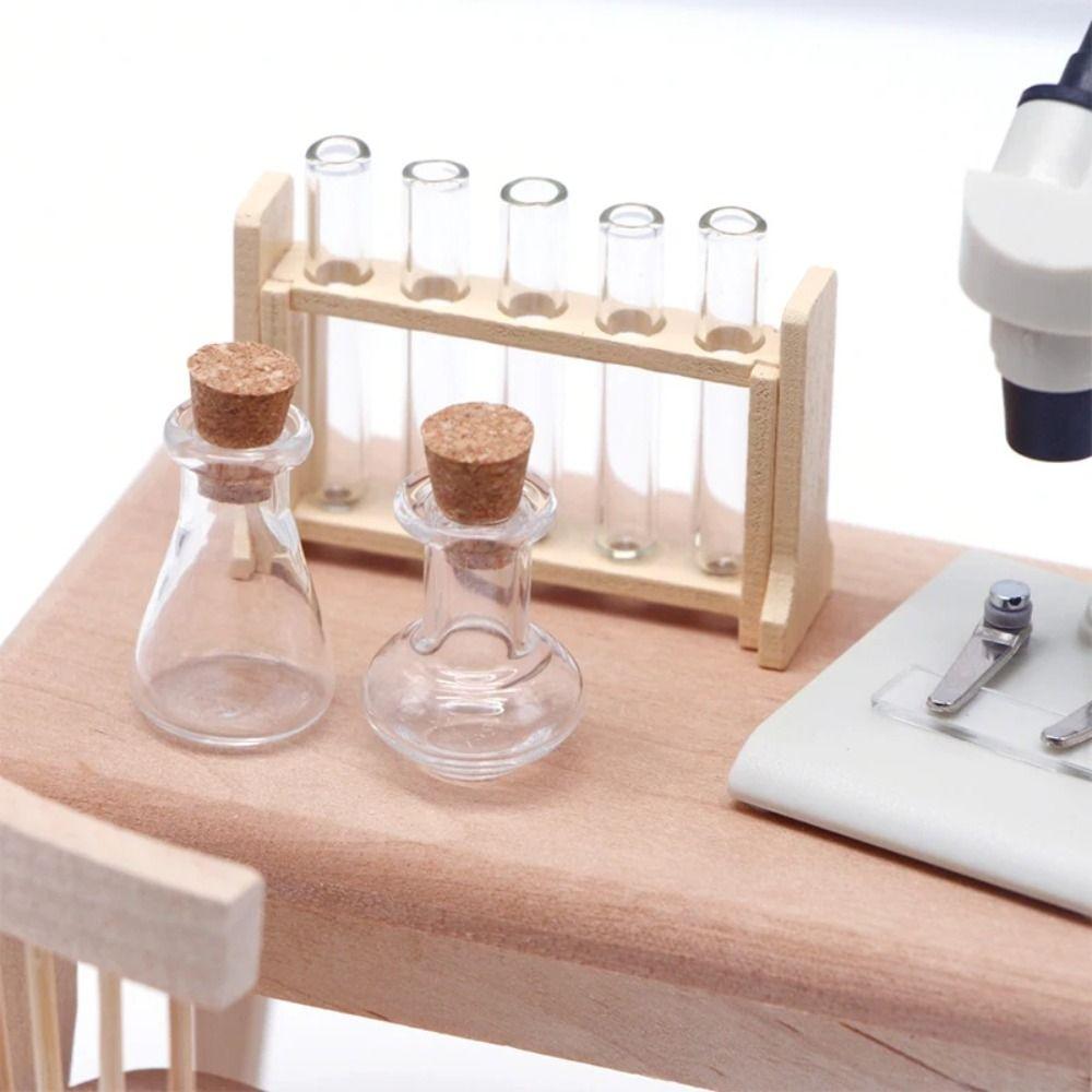 With Wooden Rack Dollhouse Mini Glass Test Tube Set Measuring Cup Miniature Measuring Cup  DIY Toy