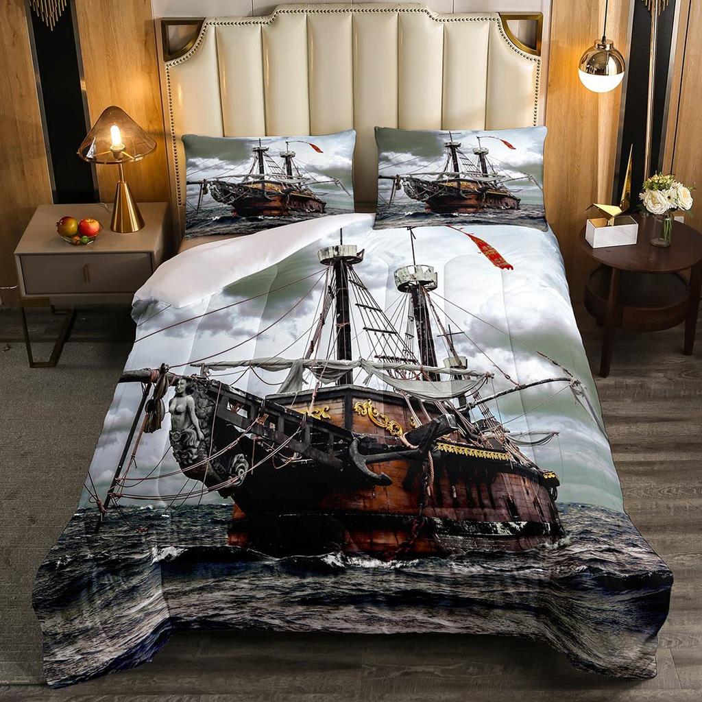 Sailing Bedding Three-Piece Set Nautical Theme Duvet Set Adventure Theme Quilt Cover