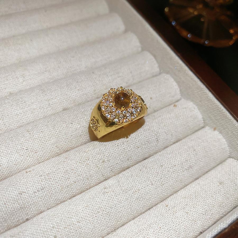 Maillard Vintage Geometric Flower Tiger's Eye Open Ring Simple Index Finger Ring Jewelry