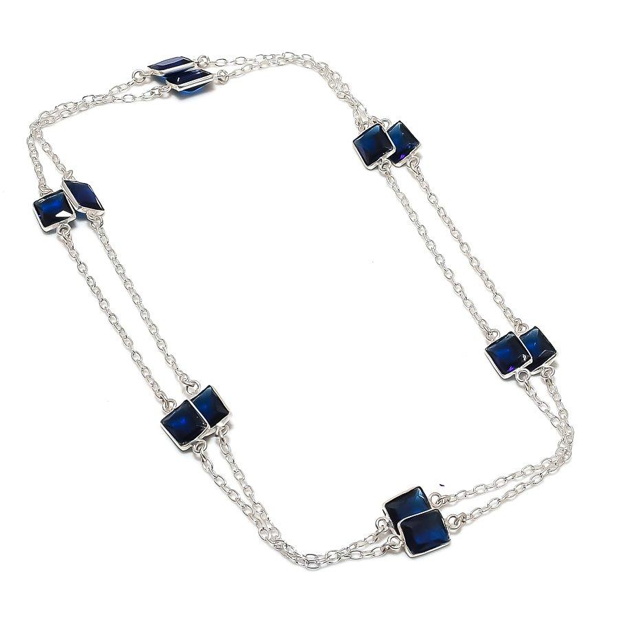 

Natural Blue Topaz Gemstone 925 Sterling Silver Jewelry Necklace 18 h6z33