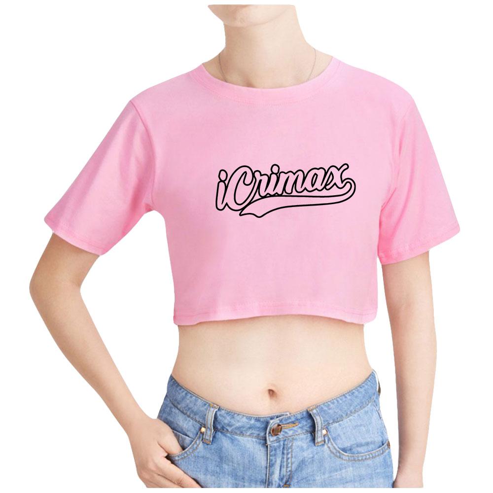 Summer Fashion Women's Sexy Icrimax Letter Print Short Sleeve Crop Top Funny Tee Shirts Hipster O-neck Cool Tops