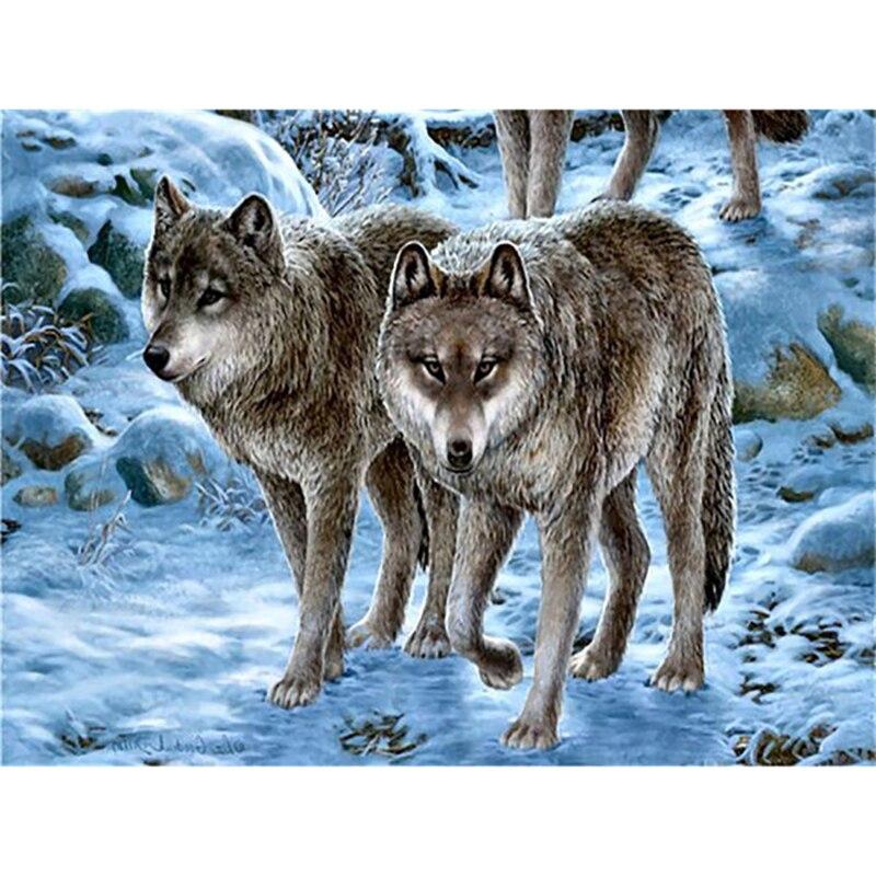 New 5D DIY Diamond Painting Snow Wolf Diamond Embroidery Animal Cross Stitch Full Round Drill Crafts Home Decor Art Gift