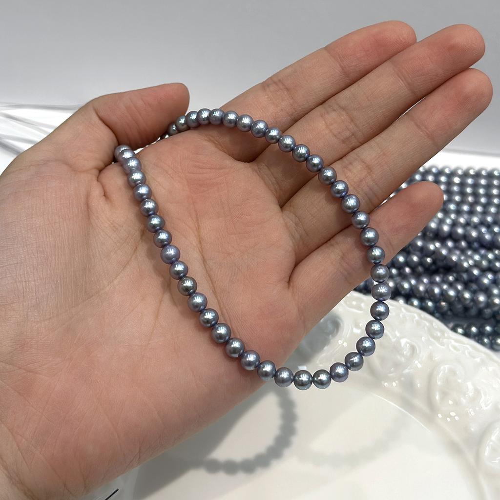 1 Strand Irradiated Natural Freshwater Pearl Gray Near Round Beads 4‑5mm 36cm Loose Beads for Jewelry Making DIY Necklace Bracelet