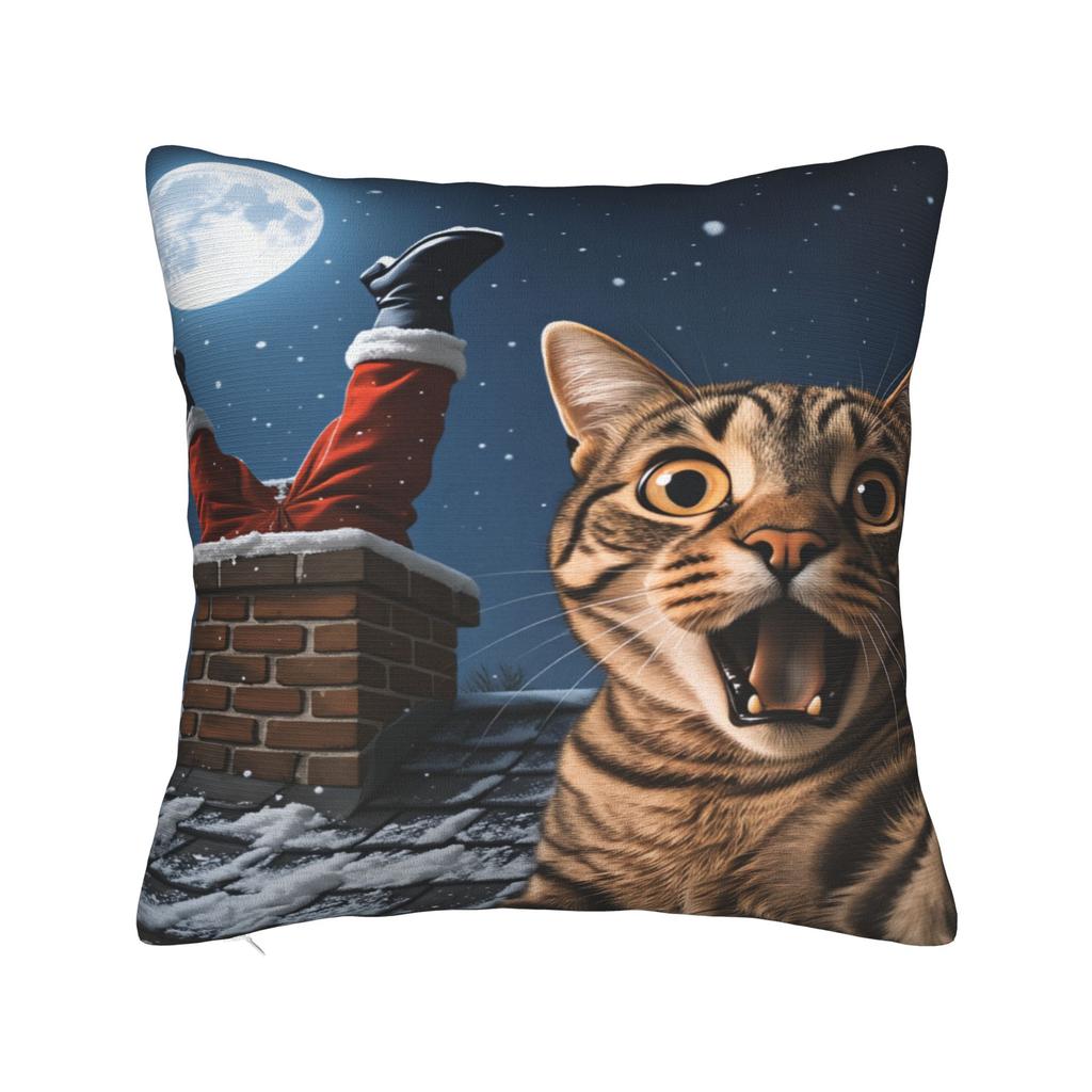Pillow Case Cat Selfie with Santa Xmas  Soft  Pillow Cover For Office Car Home Decor Morden Pillowcases