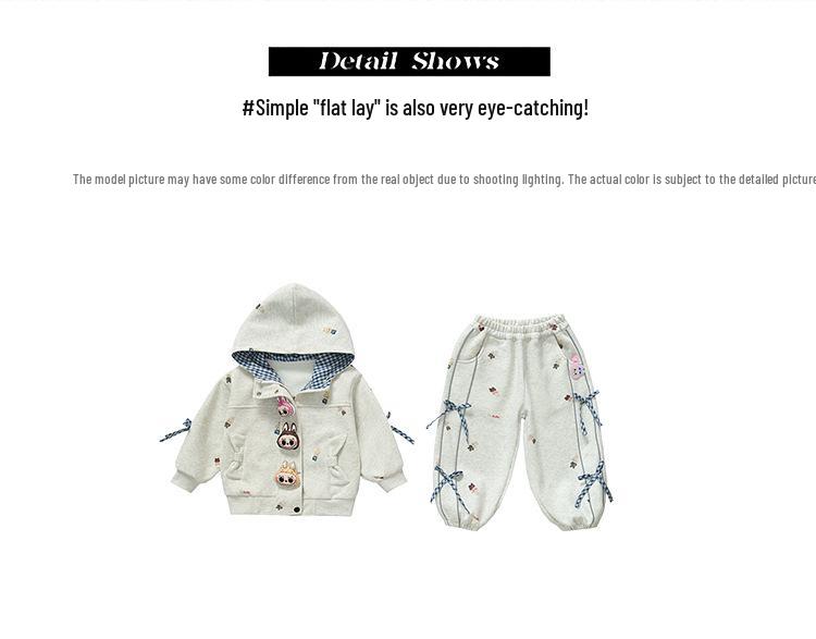 Girls' Korean-Style Cartoon Jacket Set: Trendy Long-Sleeve Sportswear with Bow for Spring & Autumn