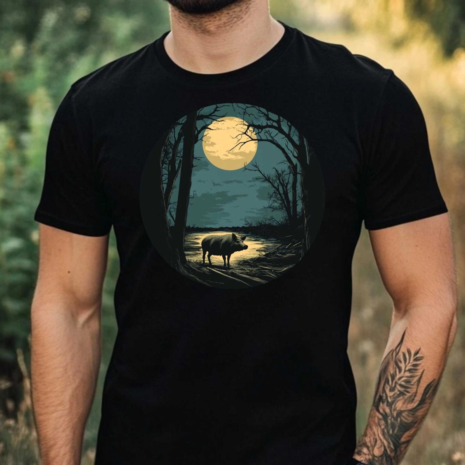 T-Shirt Herren Wildschwein im Mondlicht Motiv Baumwolle Größe XS bis 5XL XXXL